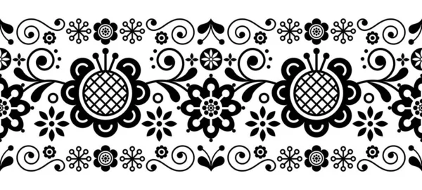 Escandinavo Arte Popular Retro Vector Patrón Largo Ornamento Floral Blanco — Vector de stock