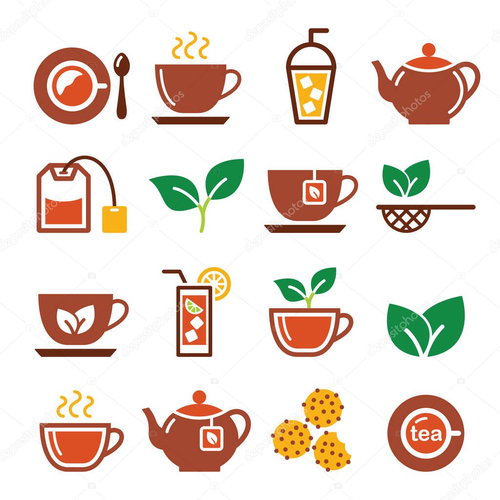 Black tea and ice tea vector icons set - brown color design set 