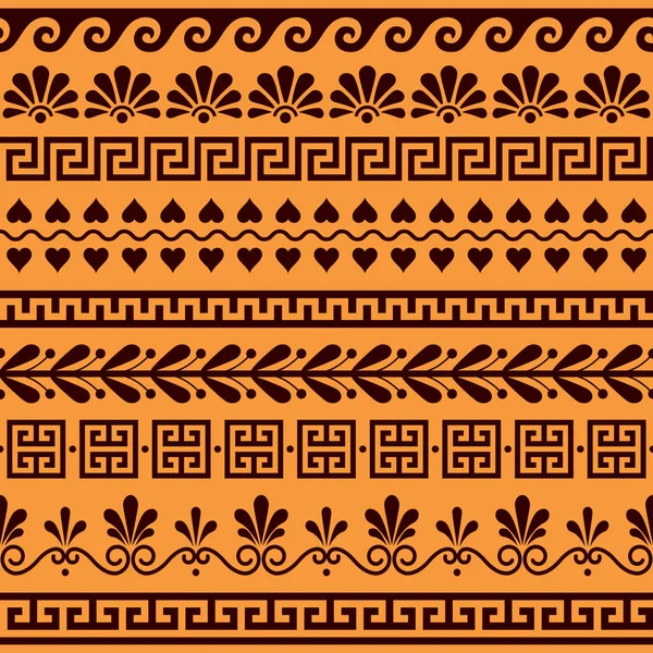 Conjunto Patrones Vectoriales Sin Costura Griegos Antiguo Ornamento Floral Geométrico — Vector de stock