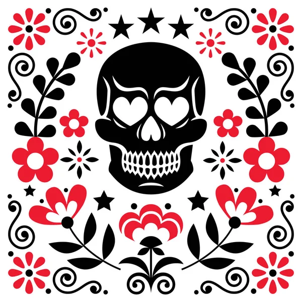 Crâne Mexicain Dessin Vectoriel Fleurs Halloween Jour Des Morts Décoration — Image vectorielle