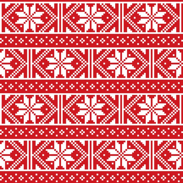 クリスマス冬フェアアイランドスタイルスコットランドから伝統的なニットベクトルシームレスパターン 雪の結晶とニット繰り返しデザイン — ストックベクタ