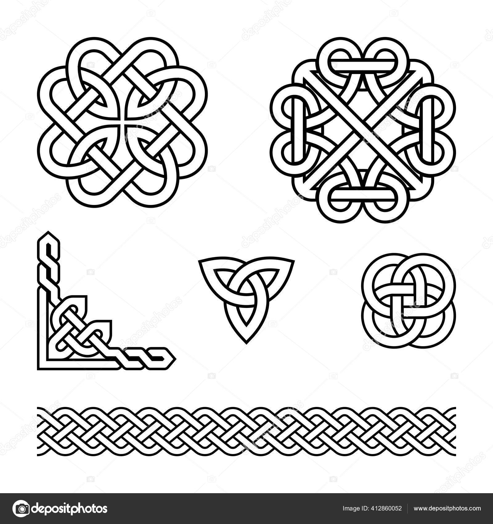 Keltiske Vektorsett Fletter Knuter Med Slag Iriske Tradisjonelle  Utformingselementer Patrick stockvektor © RedKoala #412860052, image size:1600x1700