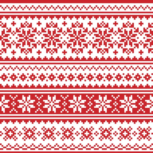 Modèle Sans Couture Vectoriel Scandinave Noël Tricot Festif Rouge Blanc — Image vectorielle