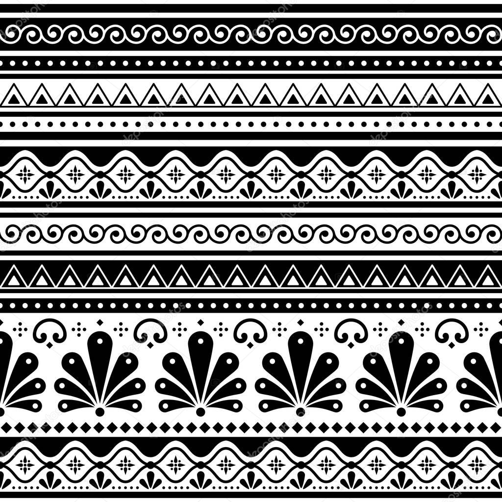 Talavera Poblana vector seamless pattern inspired by traditional Mexican decorated pottery and ceramics in black and white