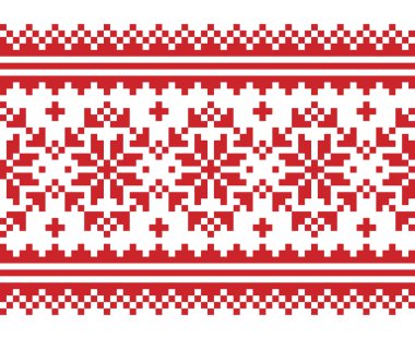 Noel İskandinavya 'nın uzun, pürüzsüz bir şenlik deseni. Kar taneleriyle kırmızı ve beyaz örgü, çapraz dikiş.