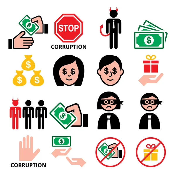 Corruption Bribes Presents Corrupted Businessmen People Vector Icons Set Stop — Stock Vector