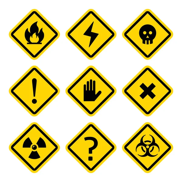 Danger Rhombus Yellow Warning Signs Vector Health Safety Design Set — Stock Vector