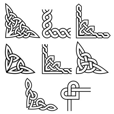 Celtic corners vector design set, Irish detailed braided frame patterns - greeting card and invititon design elements. Old Celtic collection of corners in black and white, traditional ornaments from Ireland 