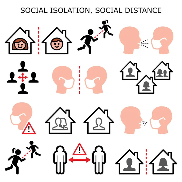 Соціальна Ізоляція Соціальна Відстань Люди Карантині Ізольовані Вдома Під Час — стоковий вектор