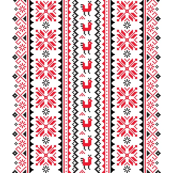 Ucraniano Bielorruso Arte Popular Vector Patrón Sin Costuras Rojo Negro — Vector de stock