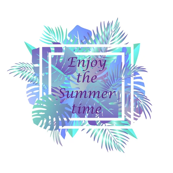 Hojas tropicales de verano de diseño moderno. Ilustración vectorial. Color azul . — Vector de stock