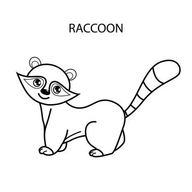 Kroki için renk olan çocuklar için kitap sayfa boyama. Çizgi film rakun. Vektör çizim.