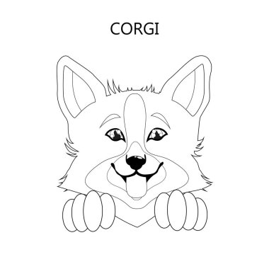 Çocuklar için boyama kitabı sayfası. Çizgi film Galce corgi pembroke. Vektör çizim