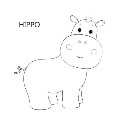 Çocuklar için boyama kitabı sayfası. Çizgi film su aygırı. Vektör çizim