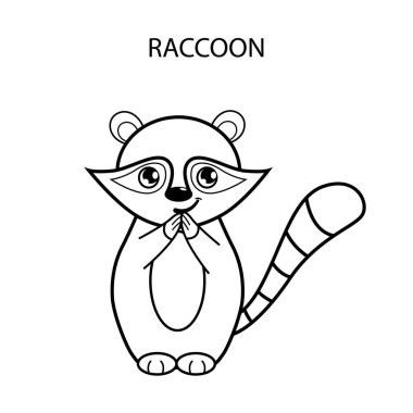 Kroki için renk olan çocuklar için kitap sayfa boyama. Çizgi film rakun. Vektör çizim.