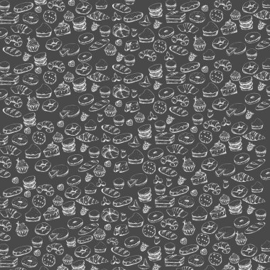 El çekilmiş taze ekmek desen. Sorunsuz vektör arka plan.