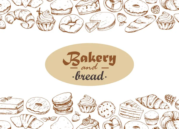 Vintage bakkerij schets achtergrond. Bakkerij en brood. Vector ontwerp voor bakkerij of bakken winkel met hand getrokken brood illustratie. — Stockvector