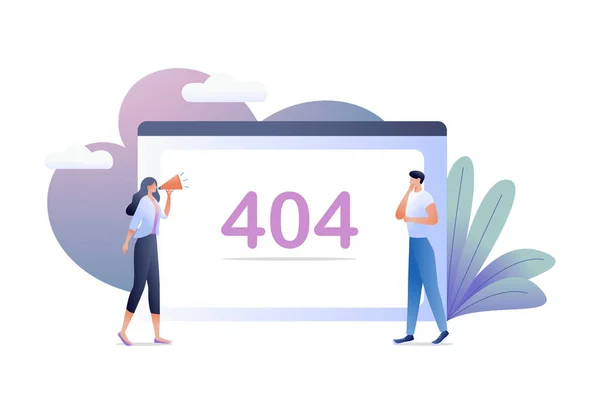 Concepto de negocio vector ilustración de error 404 con la gente y la pantalla grande del ordenador, desconexión de Internet, página no disponible. Para banner web, sitio web, folleto, tarjeta . — Vector de stock