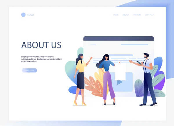 Affärs concept vektorillustration av för en företagets anställda i arbetsytan office liv, om oss. Landning designmall. — Stock vektor