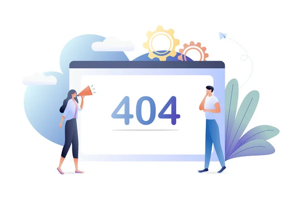 Векторная иллюстрация бизнес-концепции ошибки 404 с людьми и большим экраном компьютера, отключение от Интернета, недоступная страница. Для веб-баннера, веб-сайта, флаера, карты . — стоковый вектор