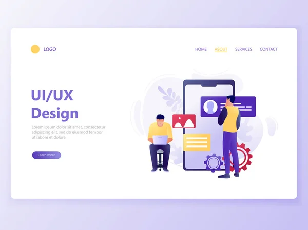 Landning Webbsidemall Mobile App Utveckling Människor Design Mobilapp Nära Stora — Stock vektor