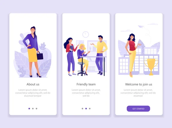 Presentation Företaget Oss Team Business Onboarding Skärmar Användargränssnitt Kit Modernt — Stock vektor