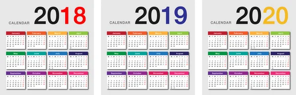 Année 2018 Année 2019 Année 2020 Modèle Conception Vectorielle Calendrier — Image vectorielle