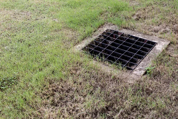 Close Grille Drain Sewer Street Walkway Water Recirculation System Wastewater — Stock Photo, Image