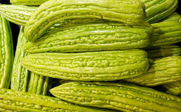 Close Fresh Bitter Melon Selective Focus Heap Chinese Bitter Melon Stock Image
