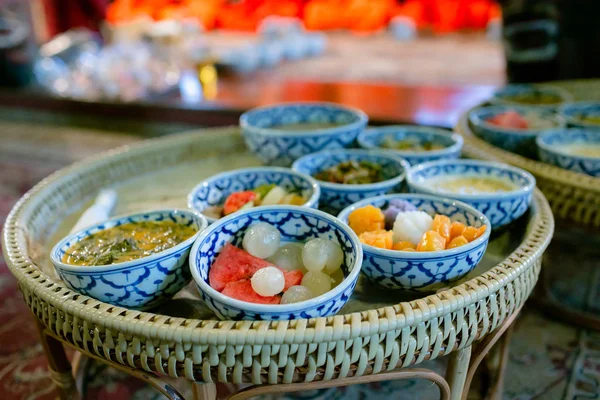 Delicious thai food set served on bamboo plate. lunch and or dinner set of culture thai food. present for traveler and tourist.