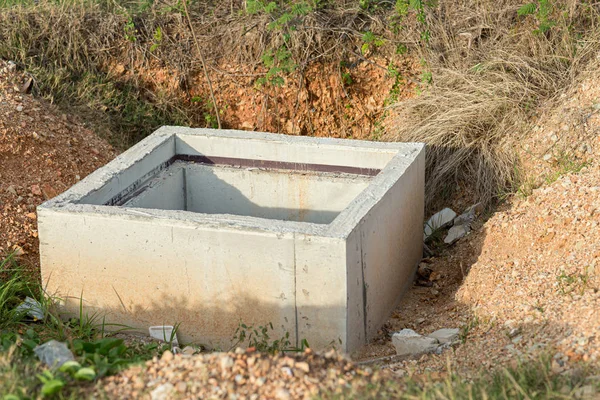 Tubo Construção Concreto Tubo Construir Sistema Esgoto Rodoviário Construção Esgotos — Fotografia de Stock