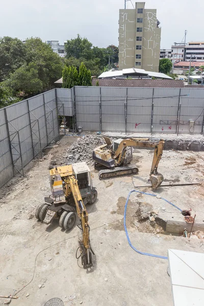 Máquinas Construcción Camiones Carga Excavadora Con Suelo Excavadora Cargando Arena — Foto de Stock