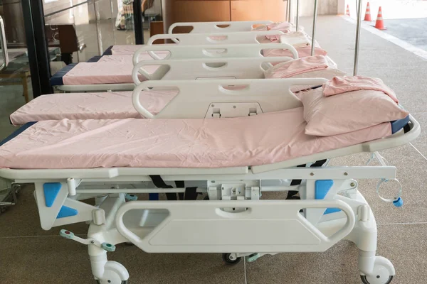 Empty bed in the hospital Emergency department . Deluxe private ward. equipped hospital room.
