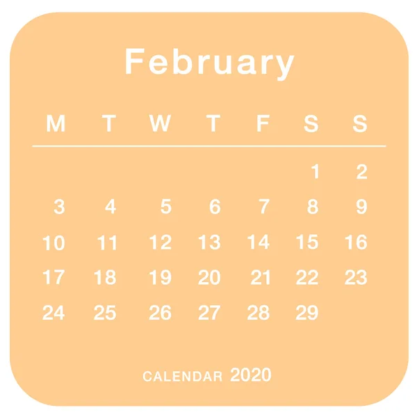Luty 2020 Kalendarz Planowania Simple Lutego 2020 Kalendarz Tydzień Zaczyna — Wektor stockowy