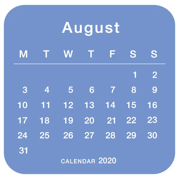 August 2020 Planning Calendar Simple August 2020 Calendar Week Starts — Stock Vector