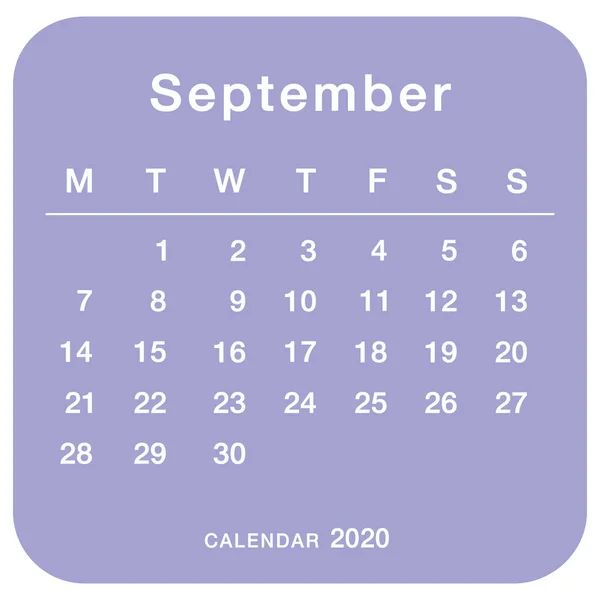September 2020 Planning Calendar Simple September 2020 Calendar Week Starts — Stock Vector