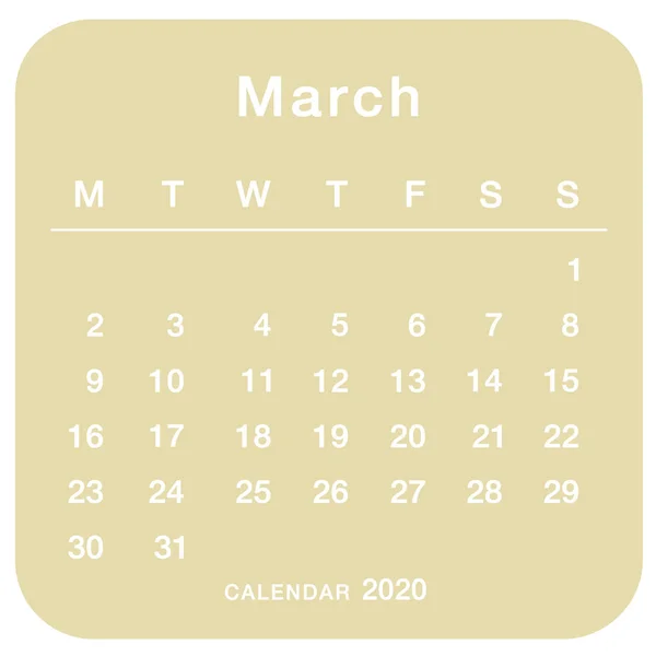 March 2020 Planning Calendar Simple March 2020 Calendar Week Starts — Stock Vector