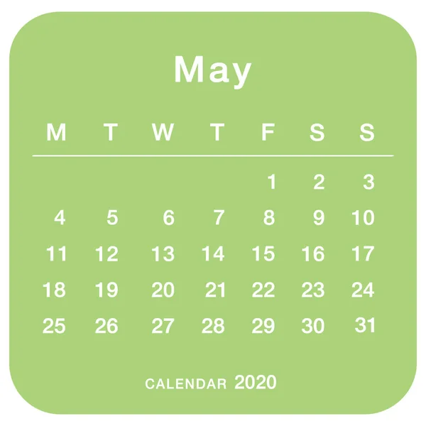 May 2020 Planning Calendar Simple May 2020 Calendar Week Starts — Stock Vector