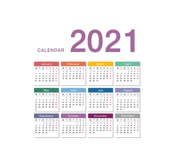 2021 템플릿 단순하고 디자인 2017 Calendar 2021 White Background Organization — 스톡 벡터