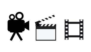 Sinematografi ve stüdyo tabelası. Sinematografi koleksiyonu ve hisse senedi vektör illüstrasyonu Eps 10. Film simgesi seti.