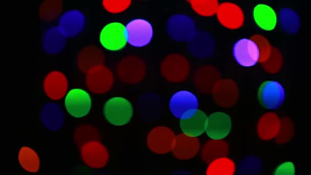 Luz Bokeh Colorida Sobre Fundo Preto Luz Viva Festa Nocturna — Vídeo de Stock