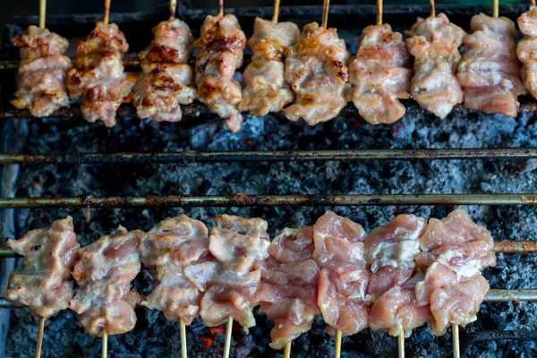Grelha Porco Grelhada Carne Porco Torrada Com Guarnição Tailandesa Preparação — Fotografia de Stock