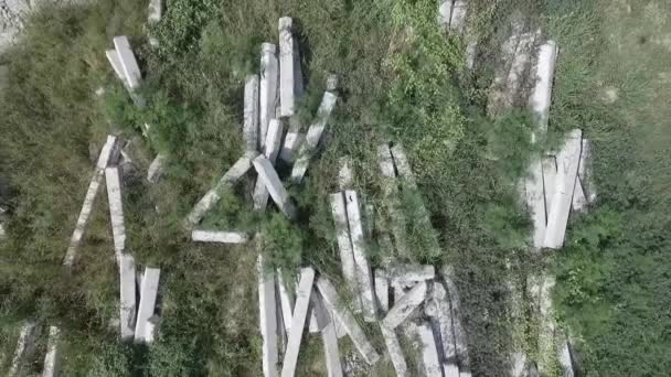 Заброшенная Территория Строительные Обломки Дрона — стоковое видео