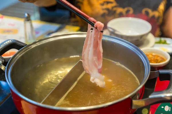 Vlees Groente Sukiyaki Pot Gekookt Stoom Kies Gekookt Voedsel Voor — Stockfoto