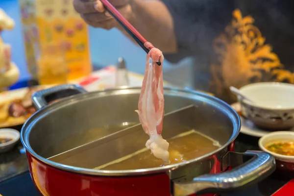 Vlees Groente Sukiyaki Pot Gekookt Stoom Kies Gekookt Voedsel Voor — Stockfoto