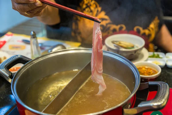 Meat Vegetable Sukiyaki Pot Boiled Steam Choose Boiled Food Healthy — Stock Photo, Image