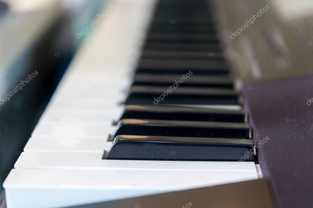 Series of Paino Keys.black and white keys of the old piano. Music soothes the soul. Close up Paino keys. The old retro classic vintage of paino on dirty