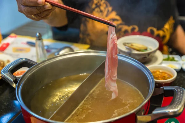 Carne Vegetal Pote Sukiyaki Ferveram Vapor Escolhem Comida Fervida São — Fotografia de Stock