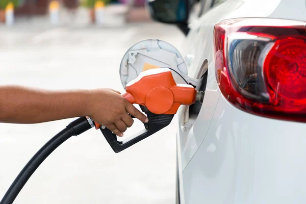 Man Refill Filling Oil Gas Fuel Station Gas Station Refueling — Stock Photo, Image