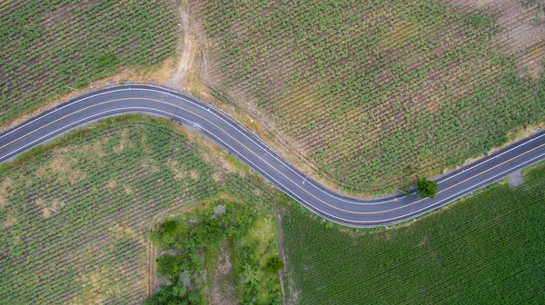 Vue Aérienne Construction Courbe Route Vue Aérienne Dessus Paysage Rural — Photo